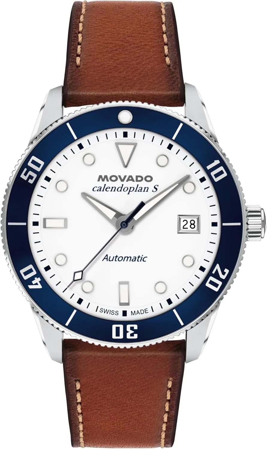 Movado Heritage Calendoplan S Men's Luxury Automatic Watch - Swiss Self-Winding Movement, Leather Strap, Water Resistance 100 Meters (10ATM) - Classic Mechanical Timepiece - Gift for Him - 40mm