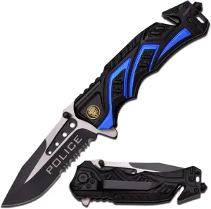 Mtech 8" Police Blue/Black Spring Assisted Folding Knife Blade Pocket Open Switch- Firefighter Rescue Pocket Knife - Hunting Knives, Military Surplus - Survival and Camping Gear