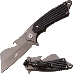 MTECH USA - Folding Knife - Grey TiNite Stainless Steel Blade w/Bottle Opener, Stainless Steel Handle w/Black G10 Scales, Pocket Clip, Liner Lock - EDC – MT-A1186GY, Multi