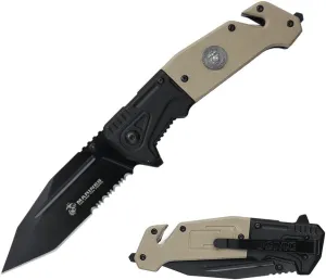 MTECH USA Pocket Folding Knife, 8.50" Overall Length, 3.55" Tanto Blade, G10 Handle, Glass Breaker and Rope Cutter, Tan, EDC
