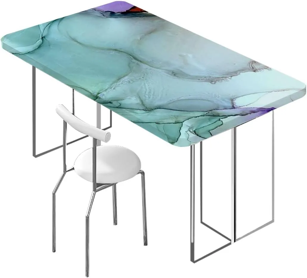 Multicolor Elastic Edged Table Covers Cloudy Hazy Crack Lines Tablecloth Fitted Table Cloth Rectangle Table Blue Purple Marble Fits up 5 Foot Tables