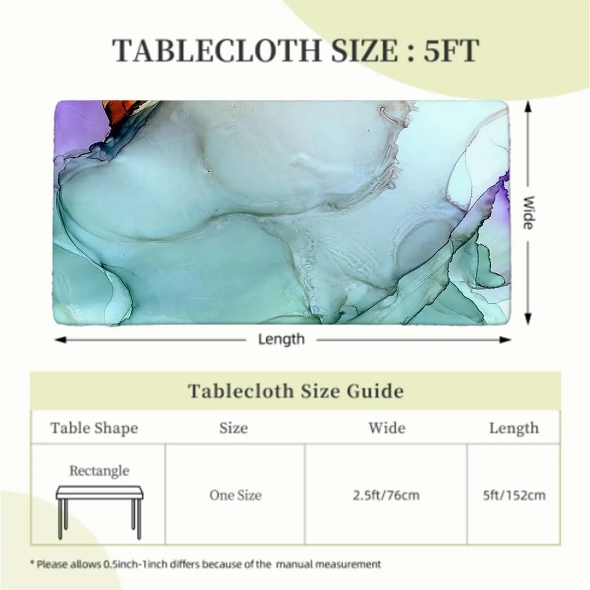 Multicolor Elastic Edged Table Covers Cloudy Hazy Crack Lines Tablecloth Fitted Table Cloth Rectangle Table Blue Purple Marble Fits up 5 Foot Tables