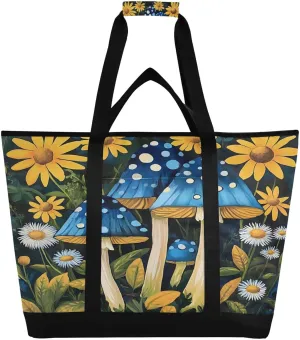 Mushrooms and Wildflowers Reusable Insulated Lunchbox Cooler Bag, Leakproof Kitchen Grocery Bag Collapsible Portable Cooler Tote Bag for Picnic, Camping, Office, Travel