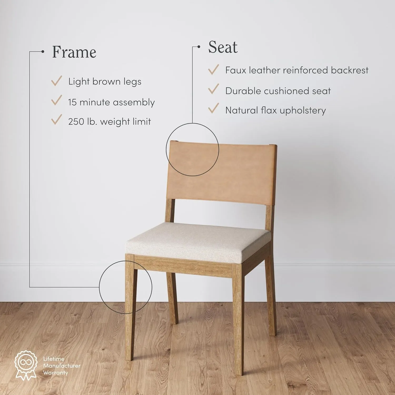 Nathan James Linus Modern Upholstered Chair, 1, Brushed Light Brown