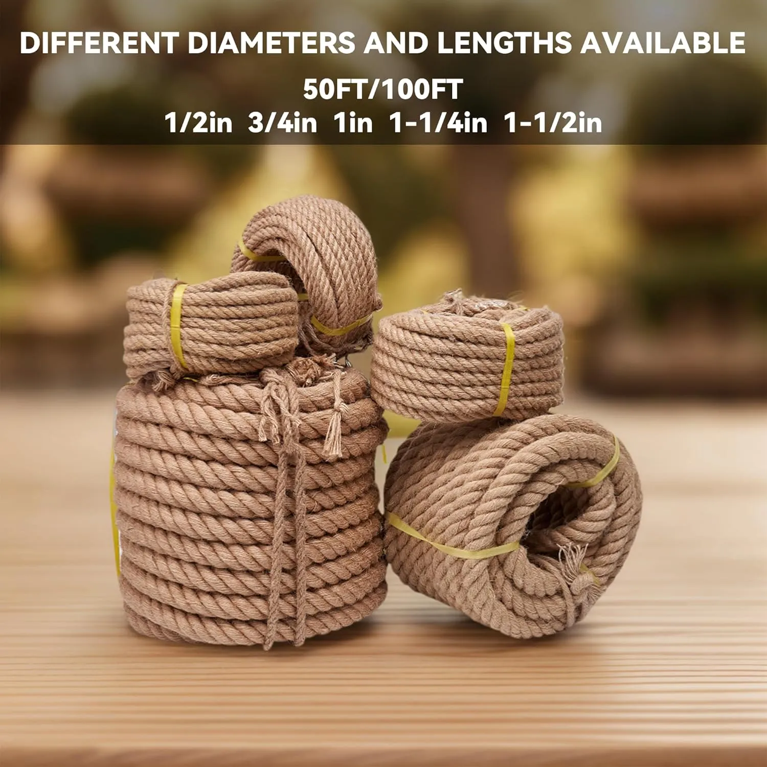 Natural Hemp Rope 3/4 inch 50Ft Thick Twisted Manila Rope Heavy Duty Jute for Crafts, Porch Swing, Tug of War, Nautical, Home Decorating, Railing, Docks, Landscaping