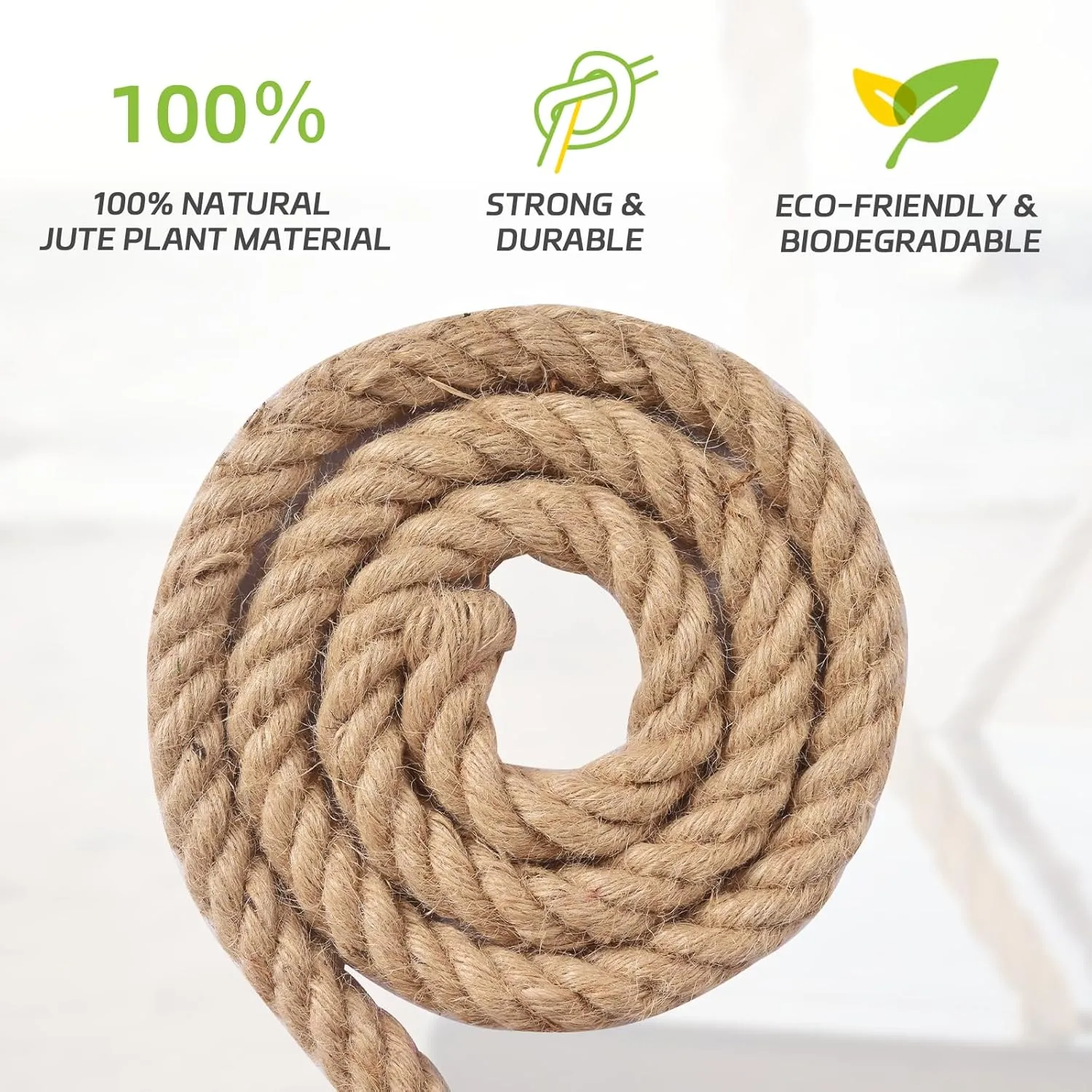 Natural Hemp Rope 3/4 inch 50Ft Thick Twisted Manila Rope Heavy Duty Jute for Crafts, Porch Swing, Tug of War, Nautical, Home Decorating, Railing, Docks, Landscaping