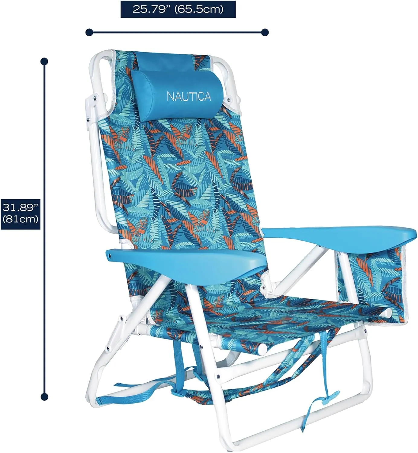 Nautica - Beach Chair Set, Five Position Backpack Chair, Portable & Adjustable with Padded Pillow and Cup Holders, and Attached Insulated Cooler Bag, Set of 2 (Fiji Beach)
