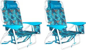 Nautica - Beach Chair Set, Five Position Backpack Chair, Portable & Adjustable with Padded Pillow and Cup Holders, and Attached Insulated Cooler Bag, Set of 2 (Fiji Beach)