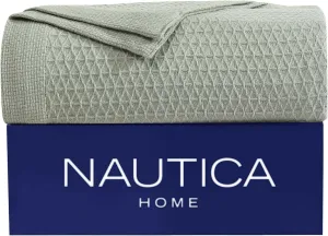 Nautica - Twin Blanket, Cotton Diamond Weave Bedding, Medium-Weight for All Seasons, Ideal Dorm Essentials, Oeko-Tex Certified (Baird Sage Green)