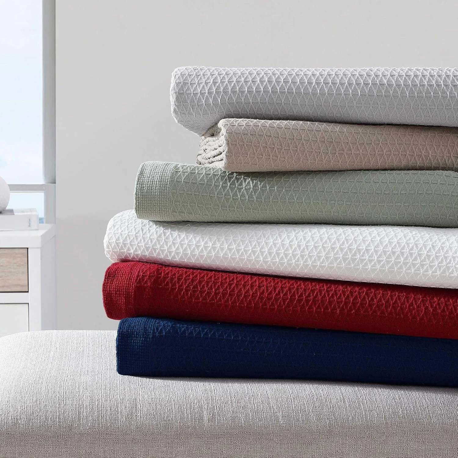 Nautica - Twin Blanket, Cotton Diamond Weave Bedding, Medium-Weight for All Seasons, Ideal Dorm Essentials, Oeko-Tex Certified (Baird Sage Green)
