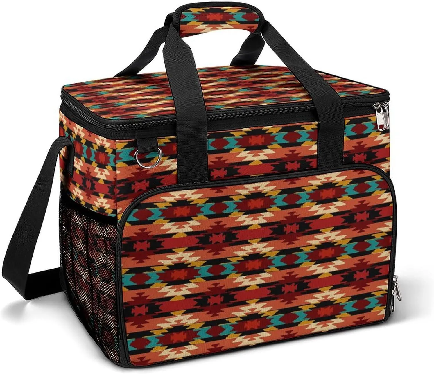 Navajo Native American Pattern Cooler Bag, Collapsible Soft Sided, Large Leakproof Camping Cooler, Portable Travel Cooler for Camping, Road Trips