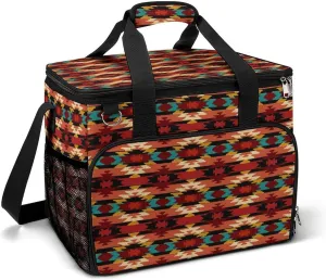 Navajo Native American Pattern Cooler Bag, Collapsible Soft Sided, Large Leakproof Camping Cooler, Portable Travel Cooler for Camping, Road Trips