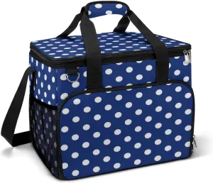 Navy Blue Polka Dot Pattern Cooler Bag, Collapsible Soft Sided Cooler, Large Leakproof Camping Cooler, Portable Travel Cooler for Camping, Road Trips