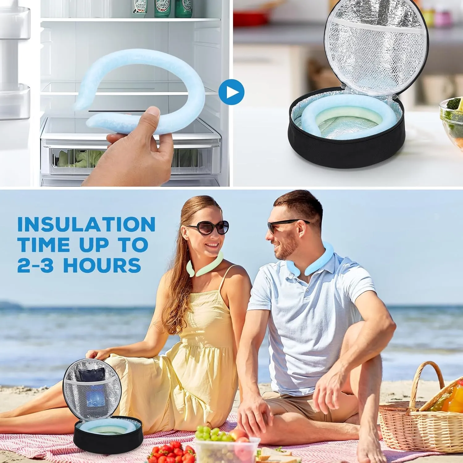 Neck Cooling Tube - Wearable Ice Ring Neck Cooler with Insulated Bag for Summer Heat, Reusable Cooling Neck Wraps for Hot Weather | Cooling Ring Around Neck for Outdoor Sports, Workers. 2packs