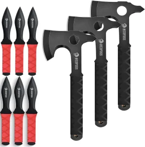 NedFoss Axes and Knives Set - 9Pack Throwing Hatchet, Viking Axe Game for Recreation and Competition