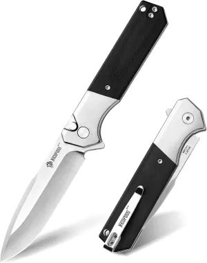 NedFoss BEAST Pocket Knife, 3.48" 14C28N Steel Blade Button Lock EDC Knife, Lightweight G10 Handle, Reversible Deep Pocket Clip, Tactical Knife for Men Women