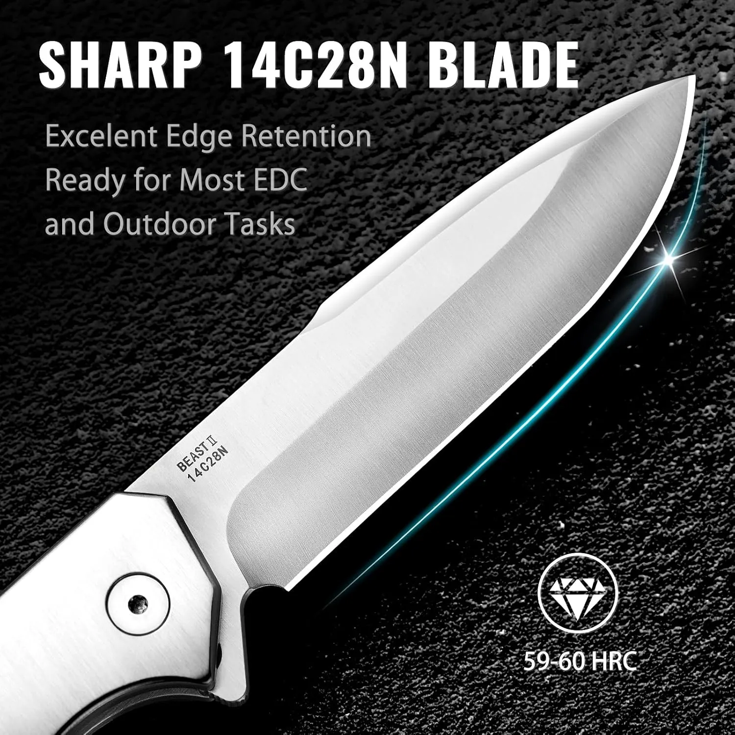 NedFoss BEAST Pocket Knife, 3.48" 14C28N Steel Blade Button Lock EDC Knife, Lightweight G10 Handle, Reversible Deep Pocket Clip, Tactical Knife for Men Women