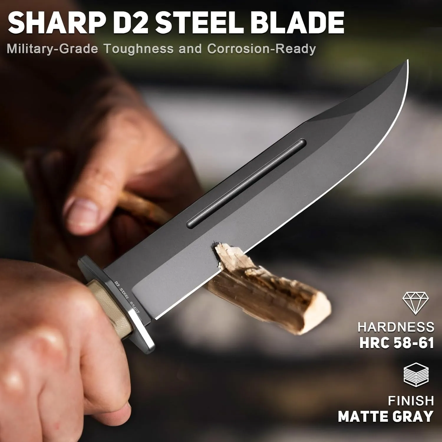 NedFoss BRAVE Fixed Blade Tactical Knife, 6.8" D2 Steel Blade Full Tang Hunting Knife with Kydex Sheath, Desert G10 Handle, Perfect Camping, Survival, Outdoor knife, Hunting Gifts for Men Women