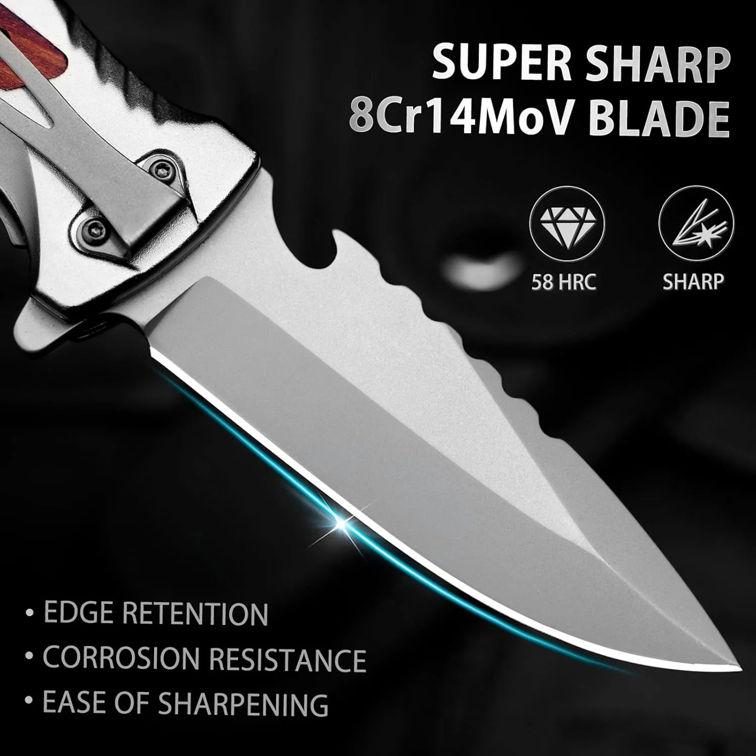 NedFoss Pocket Folding Knife DA169, 4 in 1 Pocket Knife for Men, Survival Knife with Liner-Lock Belt Clip, Seat Belt Cutter, Glass Breaker,Bottle Opener, Hunting knife for Camping Hiking (Grey)