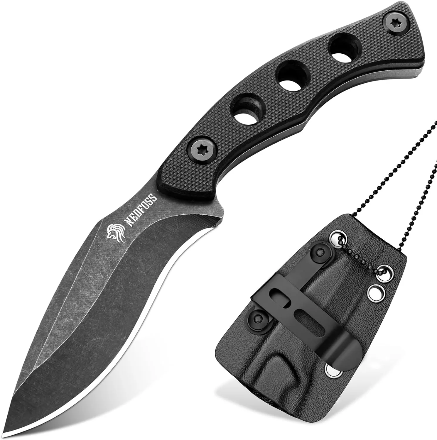 NedFoss Squirrel Small EDC Fixed Blade Knife, 2.7" Full Tang Utility Box Cutter w/ G10 Handle and Kydex Sheath, Adjustable Belt Clip For Vertical and Horizontal Carry