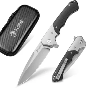 NedFoss W.SWAN Pocket Knife, Sharp D2 Steel Folding Knife with Clip, G10 Handle, Safety Liner Lock, Large Pocket Knives for Hiking, Outdoor, Mens Gift