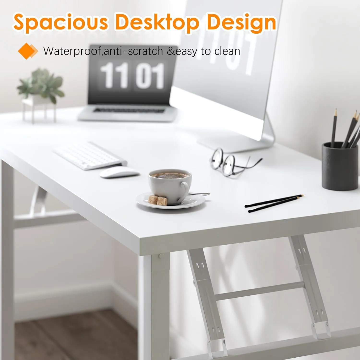 Need Computer Desk Office Desk 62 inches Folding Table with BIFMA Certification Computer Table Workstation, White AC5DW-157