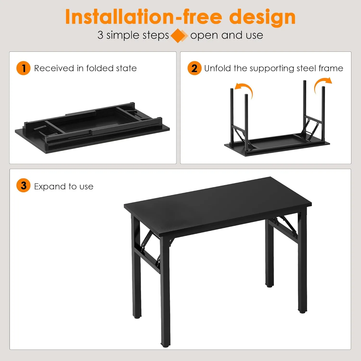 Need Small Computer Desk 31.5 inches Folding Table No Assembly Sturdy Small Writing Desk Folding Desk for Small Spaces, All Black AC5-8040-CB