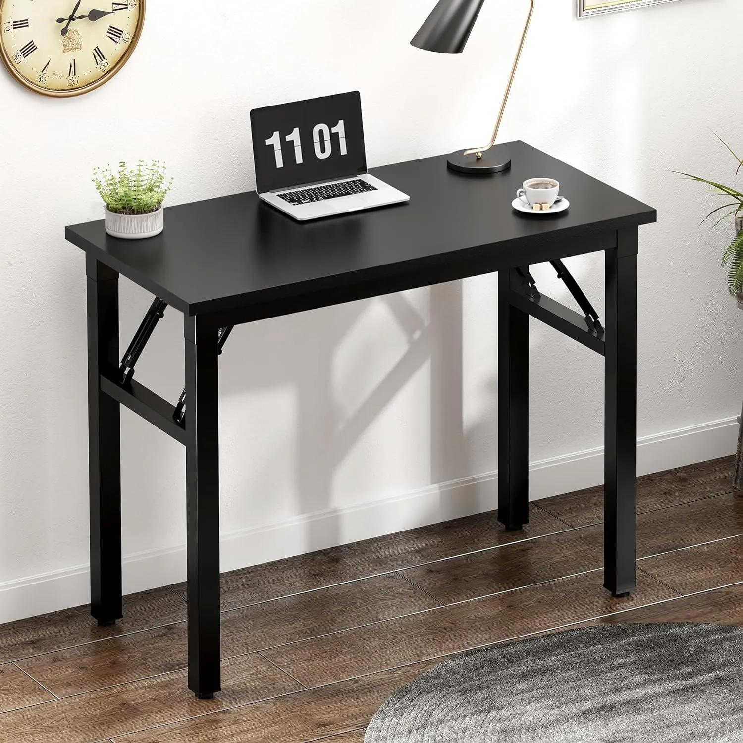Need Small Computer Desk 31.5 inches Folding Table No Assembly Sturdy Small Writing Desk Folding Desk for Small Spaces, All Black AC5-8040-CB