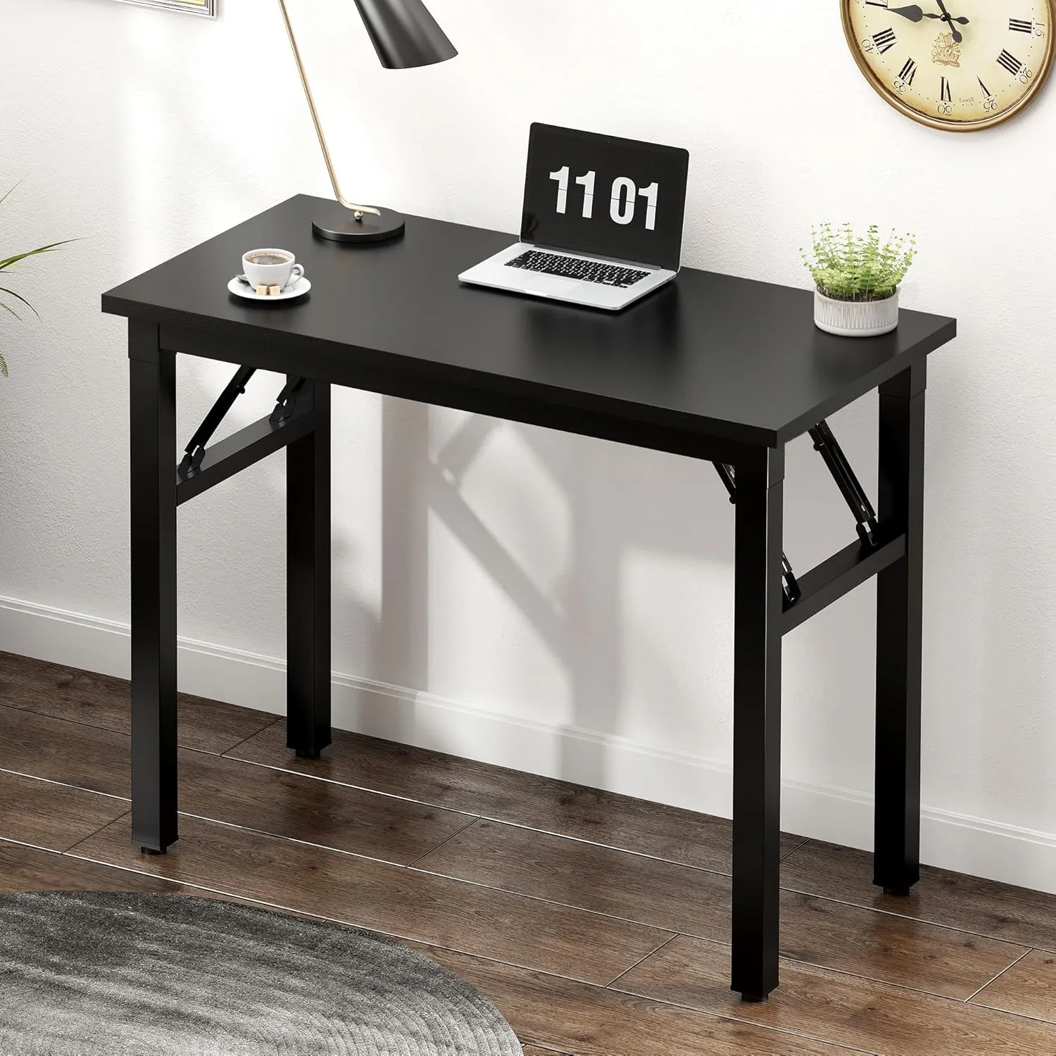 Need Small Computer Desk 31.5 inches Folding Table No Assembly Sturdy Small Writing Desk Folding Desk for Small Spaces, All Black AC5-8040-CB
