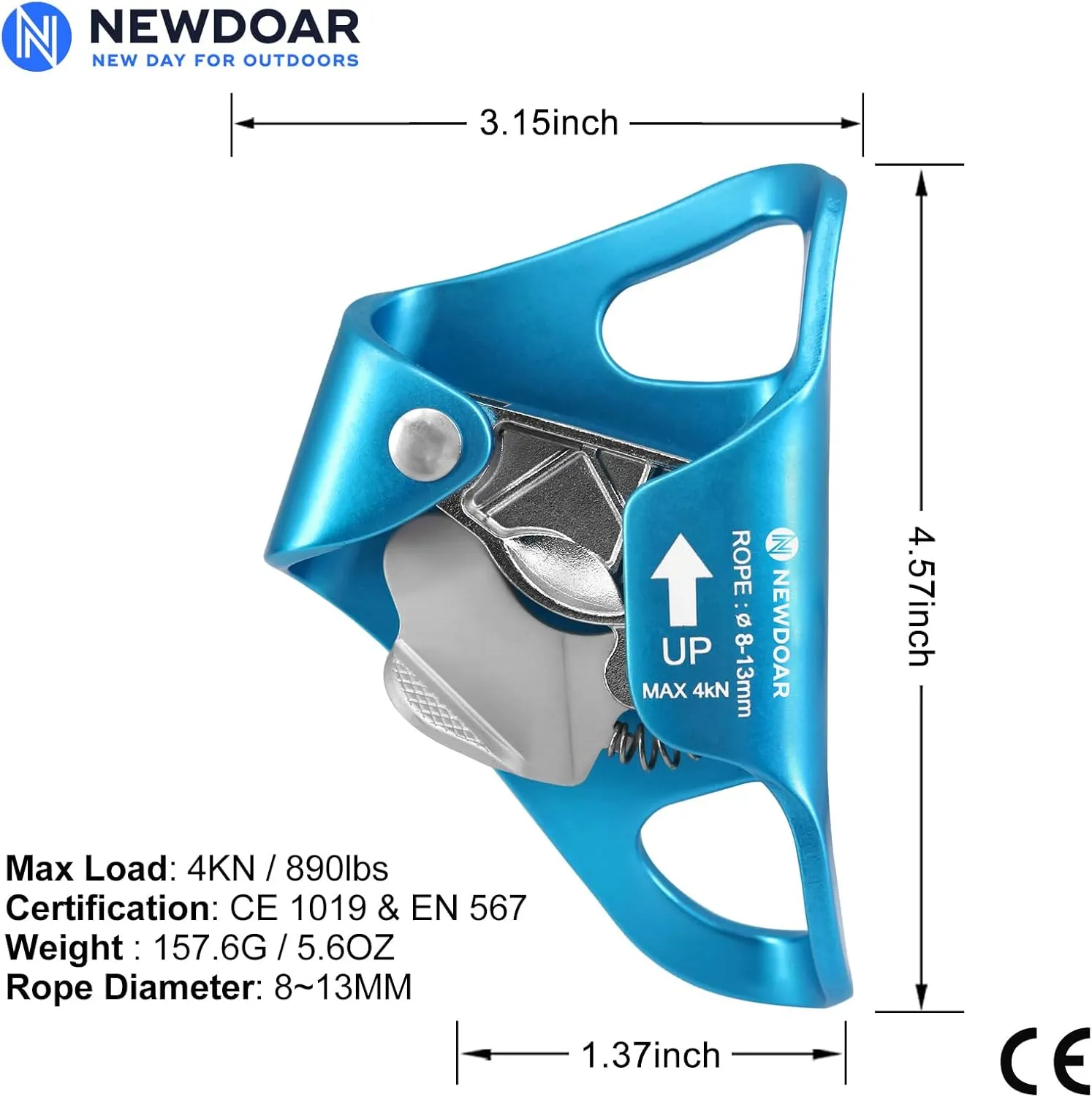 NewDoar Rock Climbing Chest Ascender Abdominal for Vertical Rope Climbing CE Certified Rope Clamp for 8~13MM Rope