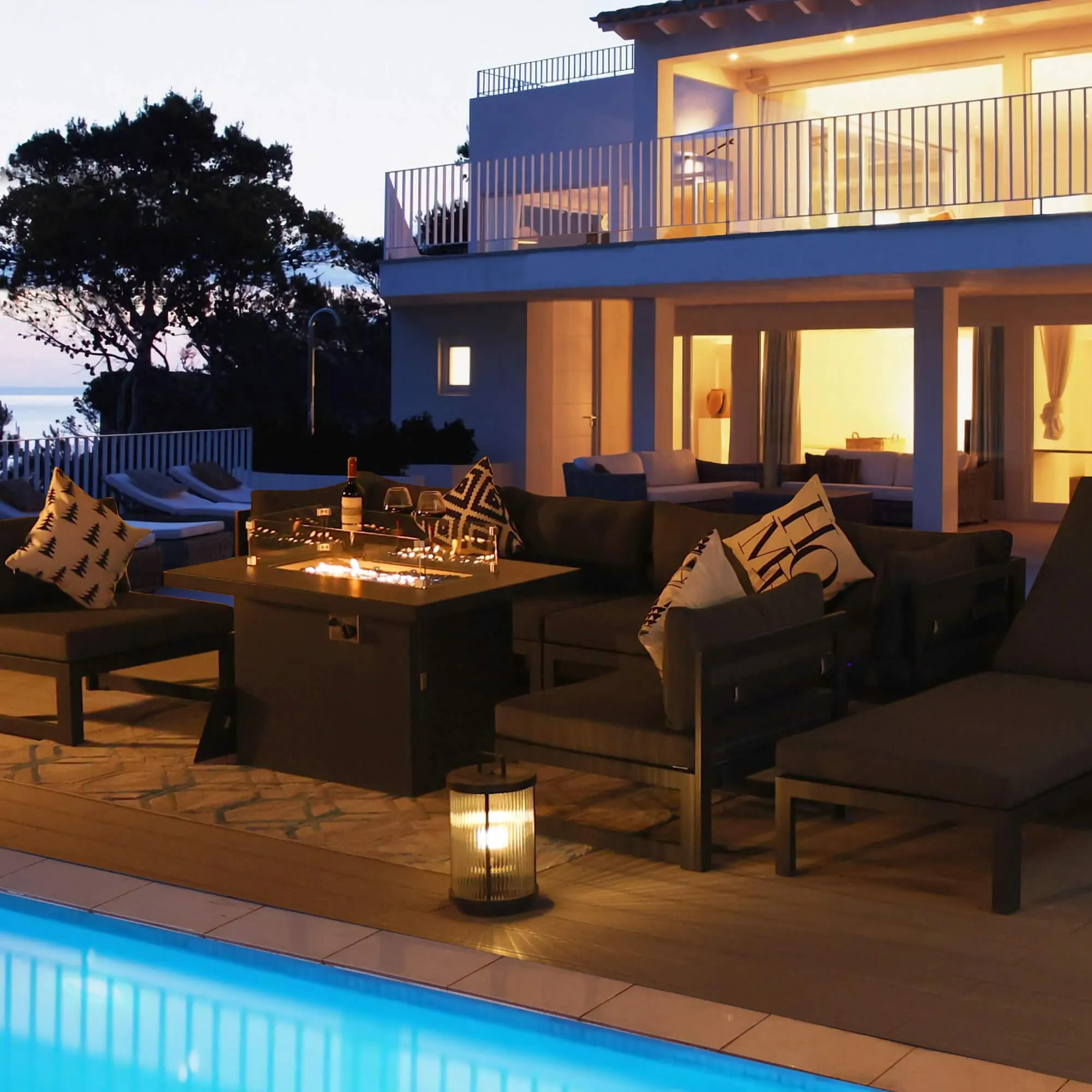 NICESOUL Aluminum Patio Sofa with Fire Pit, Chaise Lounge, Table 8 Seater 11-Piece