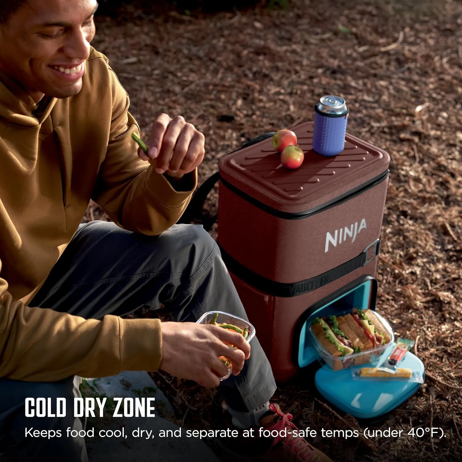 Ninja | Backpack Cooler | FrostVault Go Can Soft Cooler | Leakproof Zipper with Built in Can Opener, 2 Ice Packs & Dry Storage Drawer | for Hiking, Camping & More | 24/36 Can