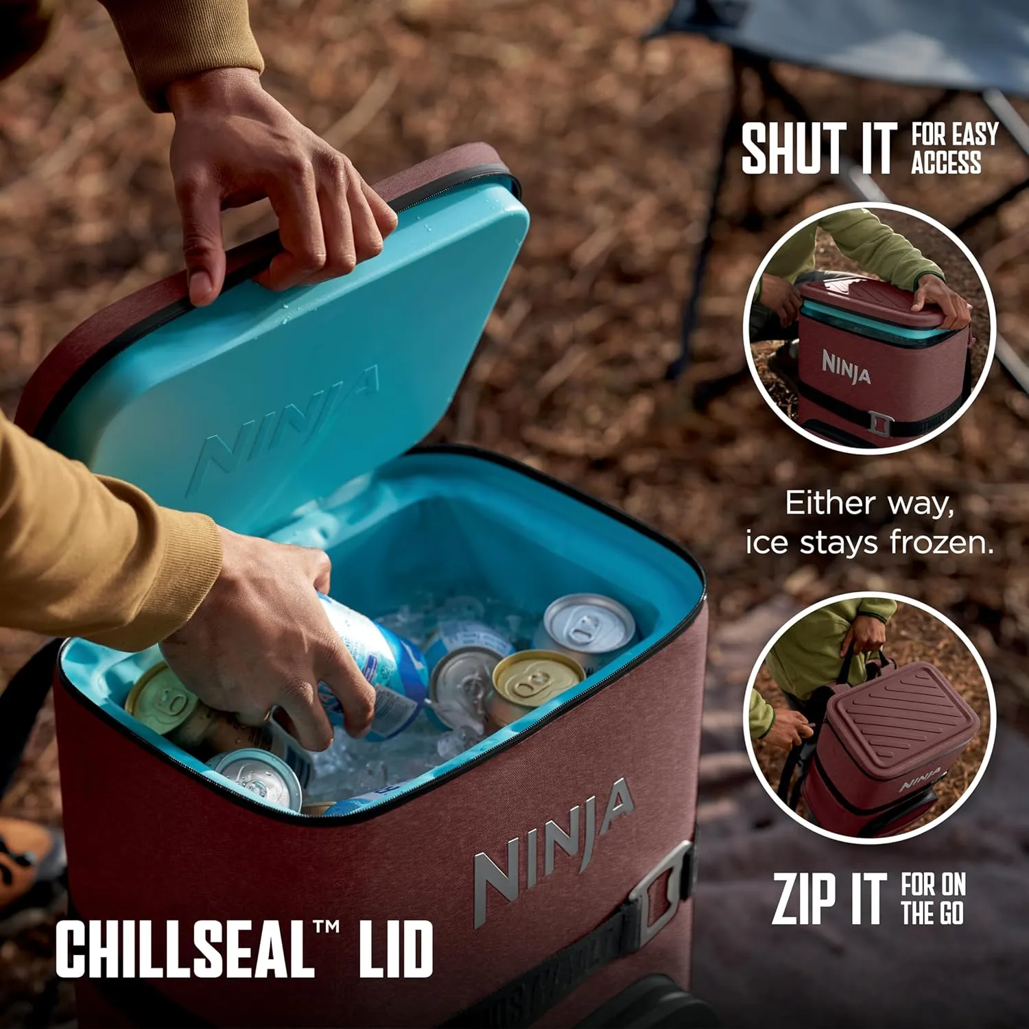 Ninja | Backpack Cooler | FrostVault Go Can Soft Cooler | Leakproof Zipper with Built in Can Opener, 2 Ice Packs & Dry Storage Drawer | for Hiking, Camping & More | 24/36 Can
