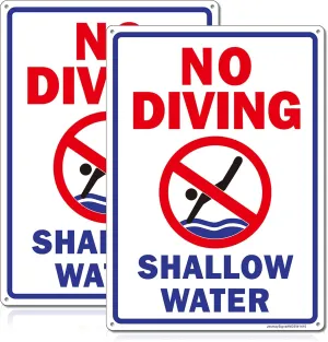 No Diving Pool Sign, No Diving Sign Shallow Water, 2Pack -14"x10"Engineer Grade Rust Free Reflective Aluminum, Fade Resistant, UV Protected, Weatherproof, Easy to Mount