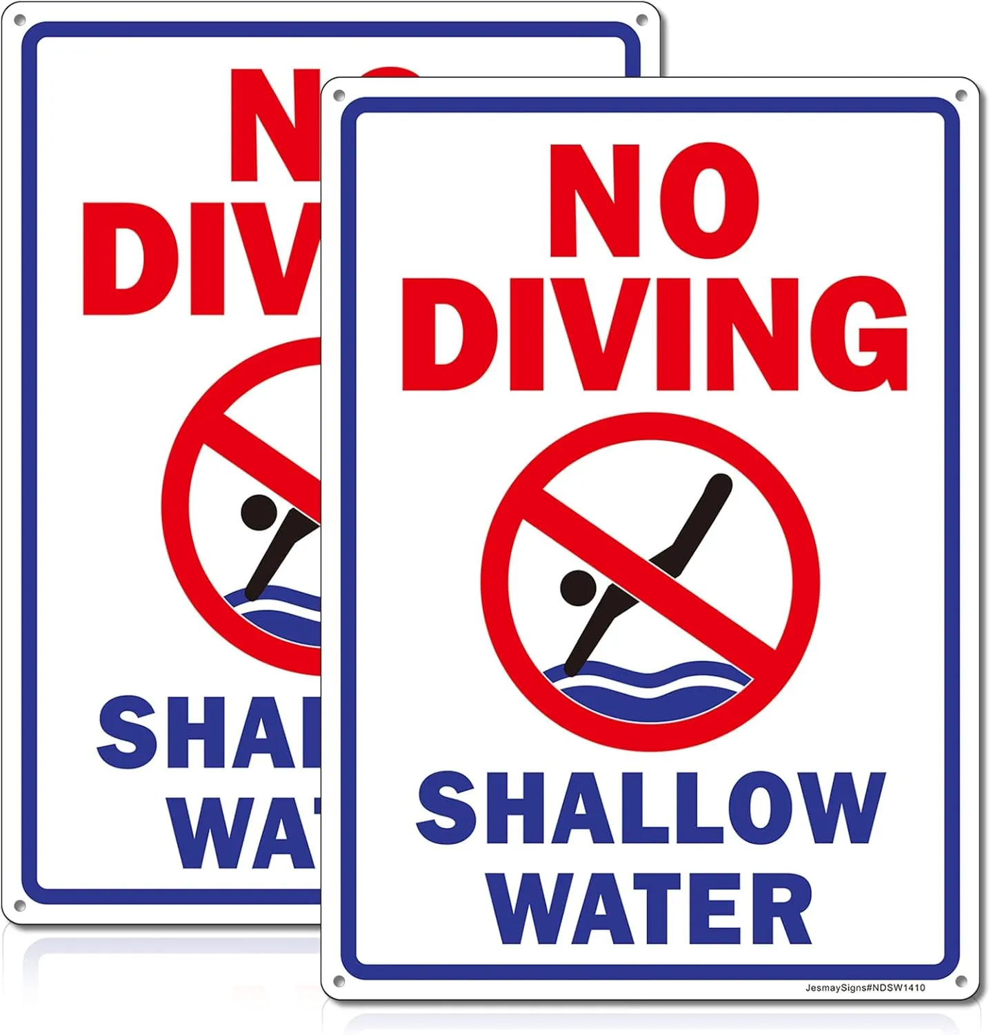 No Diving Pool Sign, No Diving Sign Shallow Water, 2Pack -14"x10"Engineer Grade Rust Free Reflective Aluminum, Fade Resistant, UV Protected, Weatherproof, Easy to Mount