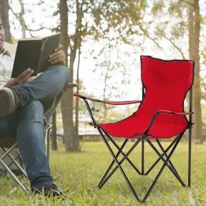 NOLLAM Outdoor Camping Folding Chair, Heavy Duty Support 230 LBS Steel Frame Collapsible Padded Arm Chair with Cup Holder Quad Lumbar Back, Portable for Travel, Beach, Picnic, Red