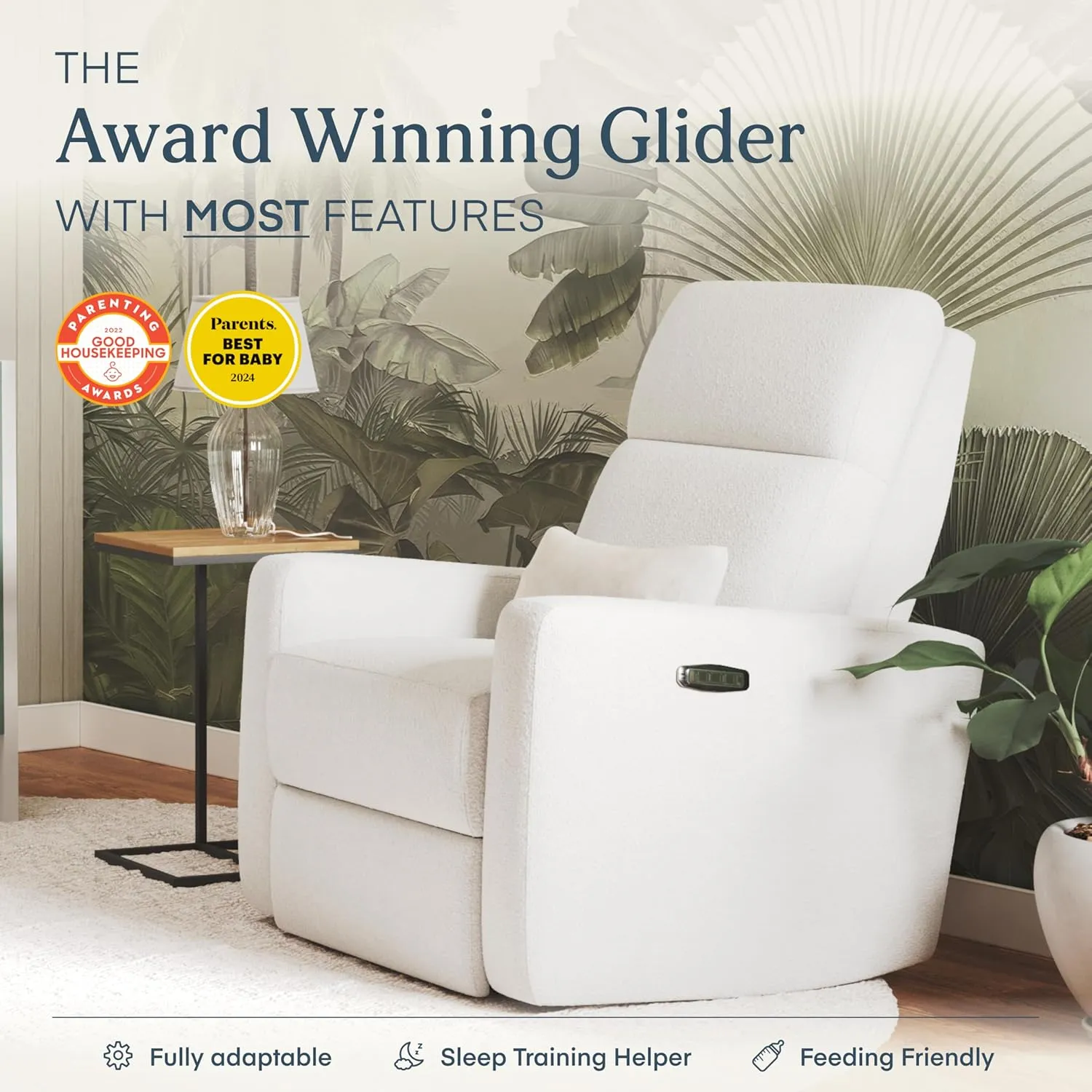 Nurture& The Glider Plus - Premium Nursery Power Recliner | Swivel Chair with Adjustable Head Support and Adjustable Lumbar Support | Built-in USB - The Ultimate Comfort for Nursing, Relaxing (Boucle)