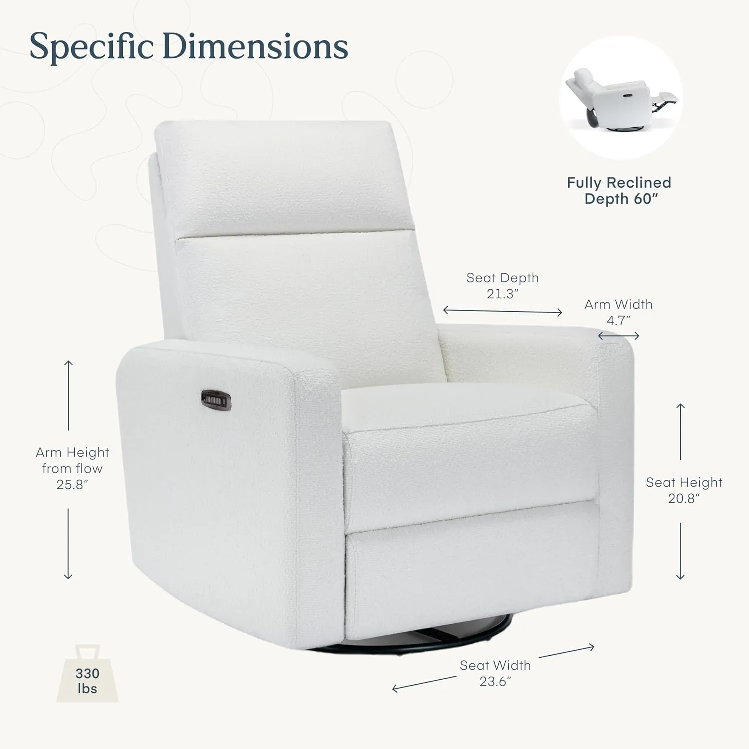 Nurture& The Glider Plus - Premium Nursery Power Recliner | Swivel Chair with Adjustable Head Support and Adjustable Lumbar Support | Built-in USB - The Ultimate Comfort for Nursing, Relaxing (Boucle)