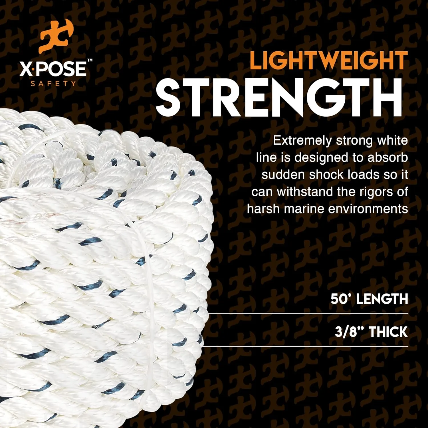 Nylon Poly Rope - Polyester & Nylon - Up to 10x Stronger Compared Natural Fiber or Polypropylene Rope - 3 Strand Braided - Low Stretch Indoor/Outdoor Cord Line (White - Pack of 1, 3/8" 50 Ft)