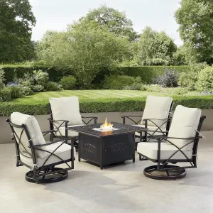 Oakland Living AHRI-4CH-RONIN-LGCU-AC Black Aluminum Patio Fire Table Set with Four Club Chairs, Antique Copper