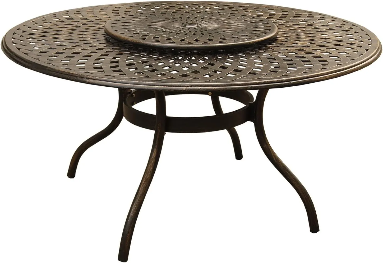 Oakland Living Contemporary Modern Mesh Lattice 59 inch Bronze Lazy Susan Outdoor Aluminum Round Patio Dining Table, Large
