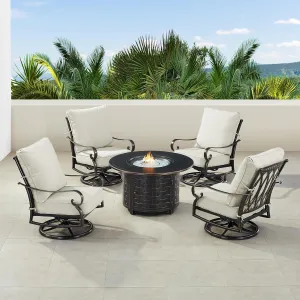 Oakland Living RICA-4CH-RICO-LGCU-IB-AC Black Aluminum Patio Fire Table Set with Four Club Chairs, Antique Copper