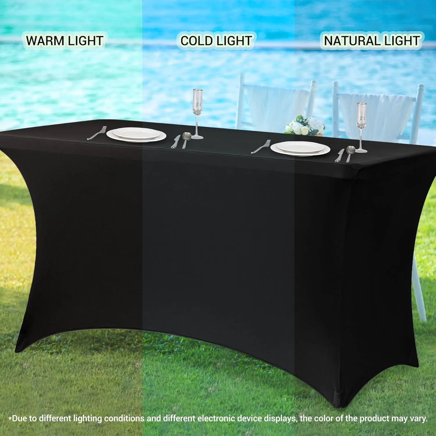 Obstal 6 Pack Stretch Spandex Table Covers for 6 Foot Tables - 6 FT Universal Rectangular Fitted Tablecloth Protector for Wedding, Banquet, Party, 72 Length x 30 Width x 30 Height Inches, Blue