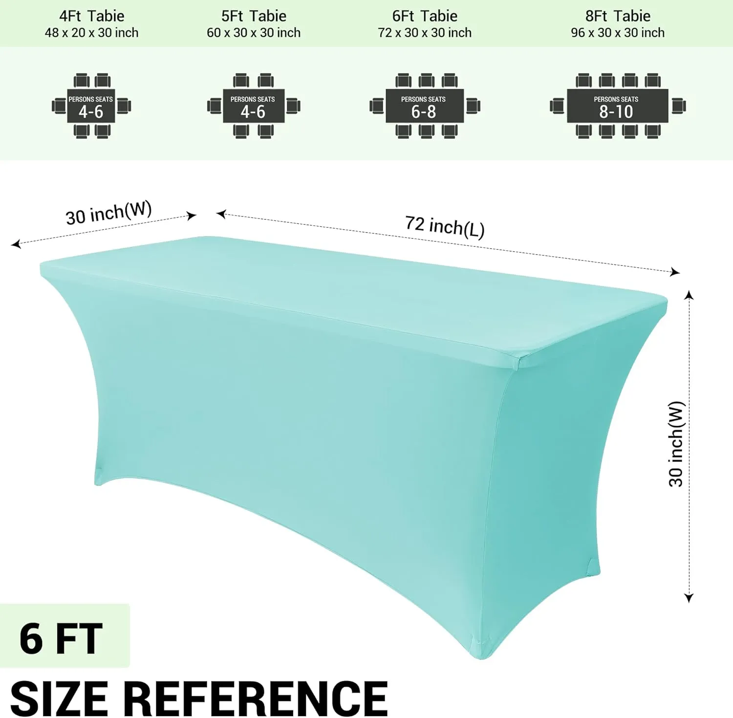Obstal 6 Pack Stretch Spandex Table Covers for 6 Foot Tables - 6 FT Universal Rectangular Fitted Tablecloth Protector for Wedding, Banquet, Party, 72 Length x 30 Width x 30 Height Inches, Blue