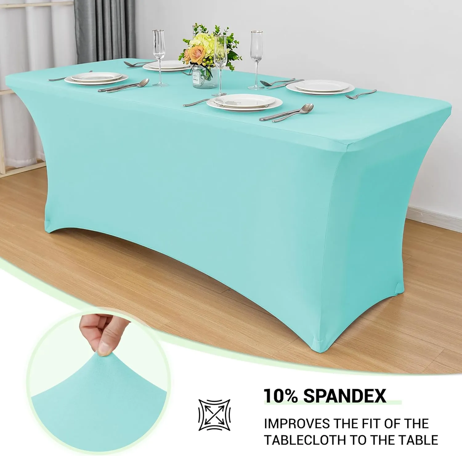 Obstal 6 Pack Stretch Spandex Table Covers for 6 Foot Tables - 6 FT Universal Rectangular Fitted Tablecloth Protector for Wedding, Banquet, Party, 72 Length x 30 Width x 30 Height Inches, Blue