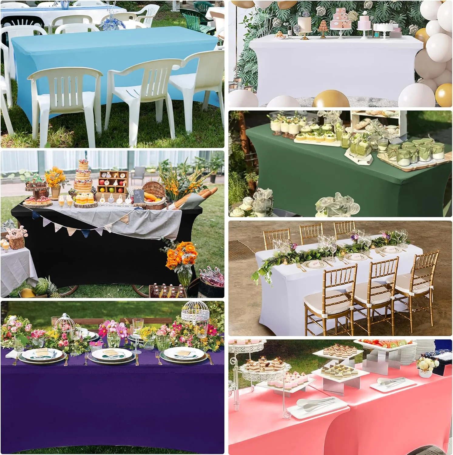 Obstal 6 Pack Stretch Spandex Table Covers for 6 Foot Tables - 6 FT Universal Rectangular Fitted Tablecloth Protector for Wedding, Banquet, Party, 72 Length x 30 Width x 30 Height Inches, Blue