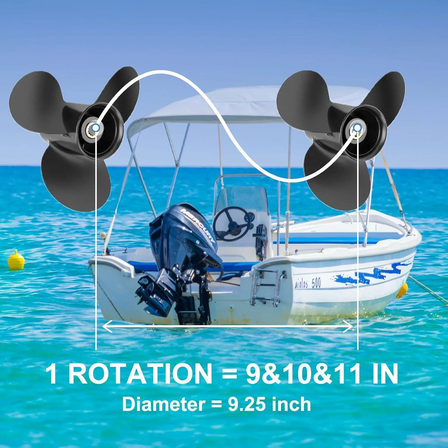 OEM Upgrade 9.25 x 9 &10&11 Pitch 14 Spline Tooth Aluminum Boat Propeller fit Mercury Outboard Motos 9.9/15/20HP &Tohatsu Motos 9.9/12/15/18HP/20HP,NSM NSF MFS, 2-1/2" Gearcase,Rh
