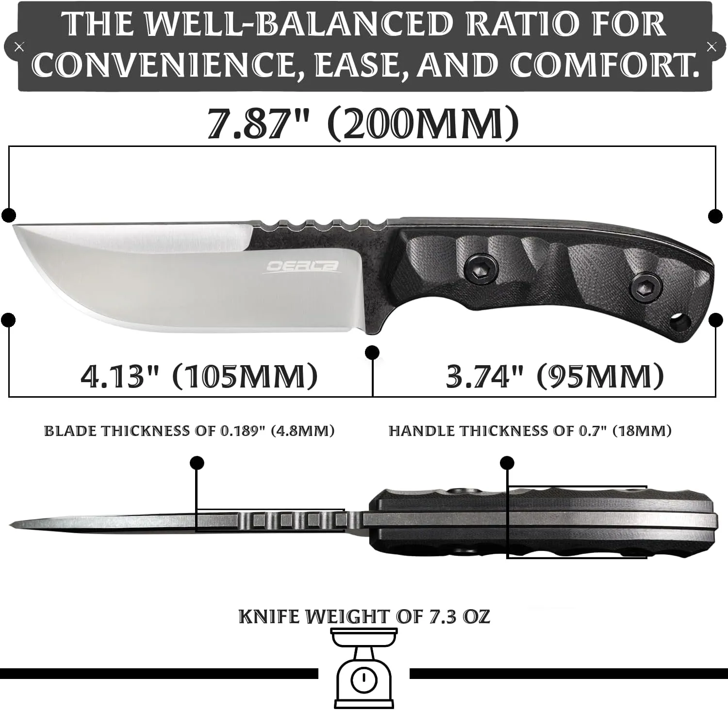OERLA TAC TF-0017 Thunder Flash Fixed Blade Outdoor Duty Straight Knife - 420HC Stainless Steel Field Knife with G10 Handle, Waist Clip, EDC Kydex Sheath