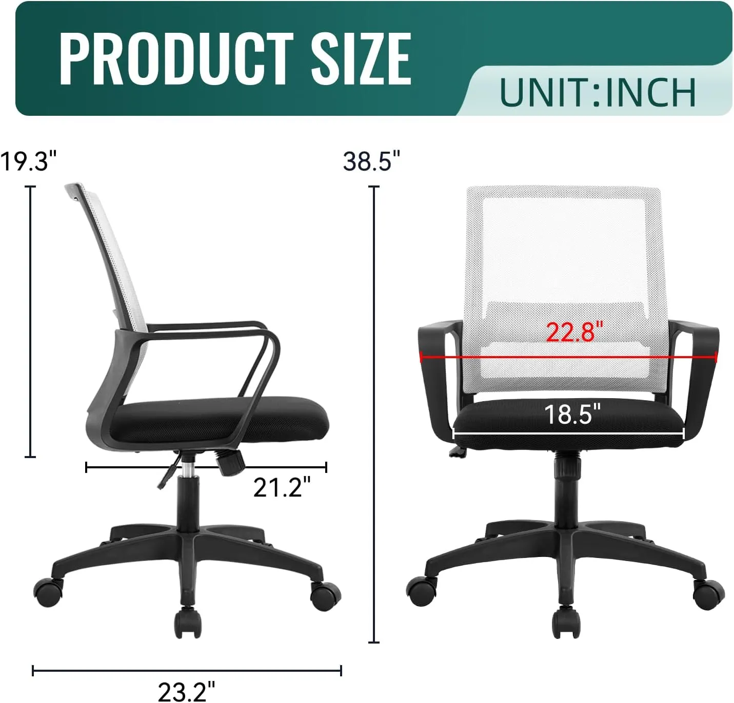 Office Chair Ergonomic Desk Task Chair Mesh Computer Chair Mid-Back Mesh Home Office Swivel Chair Modern Executive Chair with Wheels Armrests Lumbar Support(White)