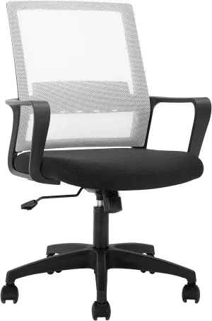 Office Chair Ergonomic Desk Task Chair Mesh Computer Chair Mid-Back Mesh Home Office Swivel Chair Modern Executive Chair with Wheels Armrests Lumbar Support(White)
